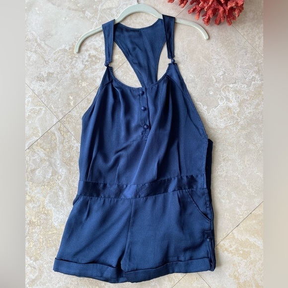 NWOT Aqualani / Intermix Navy Blue Romper w/ racerback tie and buttons - M - Picture 1 of 7